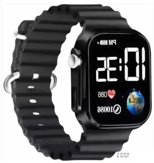 Digital Smartwatch (Black Strap, Adjustable,Strap Material : High Quality Premium PU watch for Boy's and Girl's)
